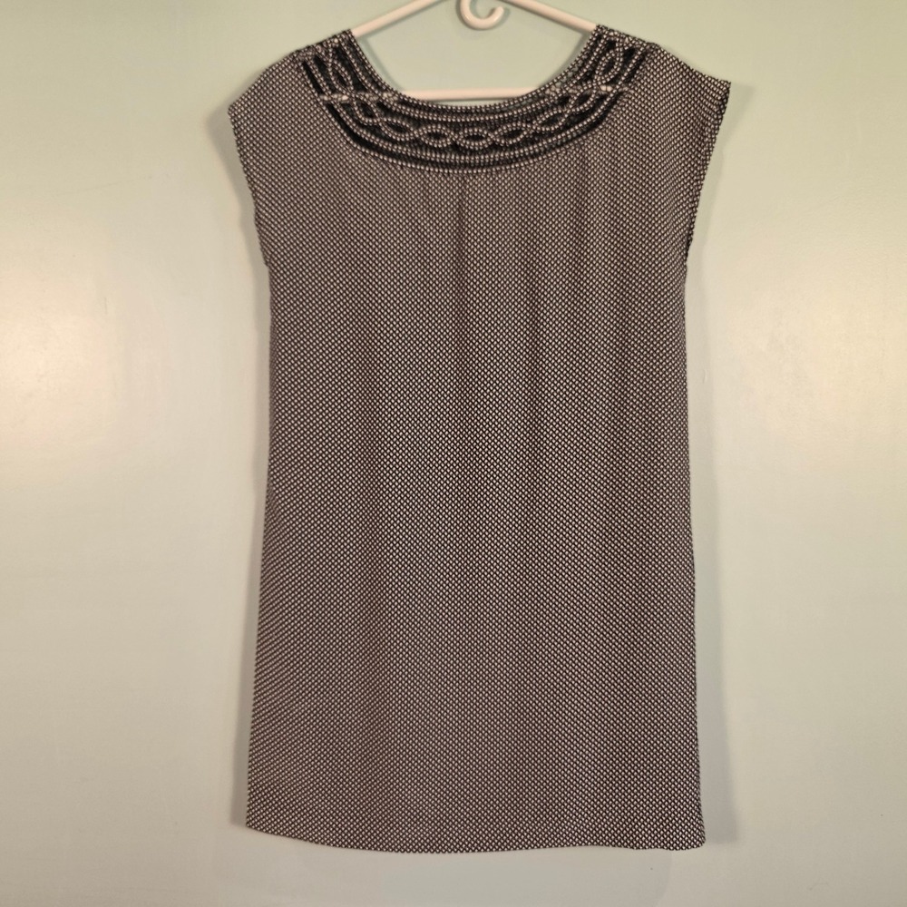 Club Monaco Diana Silk Dress Black White Geometric Embellished Neck S 00202032
